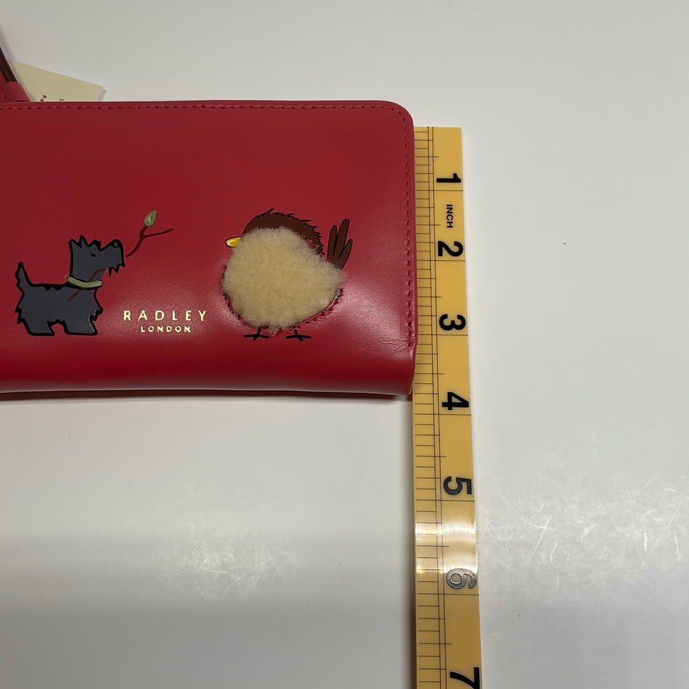 Radley London Red Leather Bifold Wallet Scottie Dog Robin Applique New With Tags - Picture 8 of 8